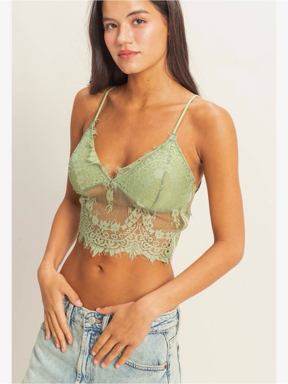 HYFVE Sage Green Lace Bralette Crop Top